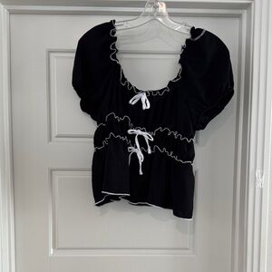 Elegant Black Ruffle Women's Blouse